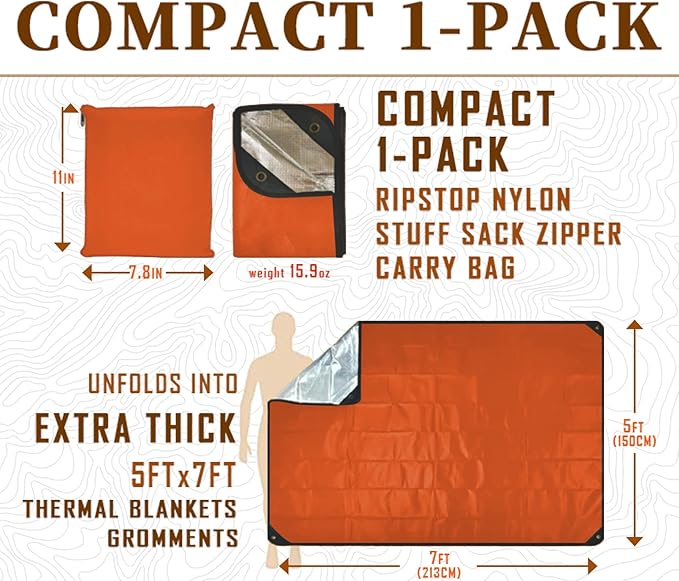 Heavy Duty Survival Blanket -Multifunctional Reflective Tarp Thermal Blanket - 60" x 83" Waterproof Sandproof for Camping Hiking Outdoors Multifunctional Emergency Blanket…