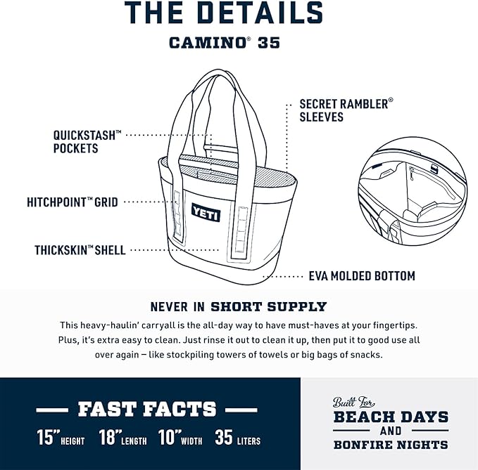 YETI Camino 35 Carryall with Internal Dividers, All-Purpose Utility, Boat and Beach Tote Bag, Durable, Waterproof