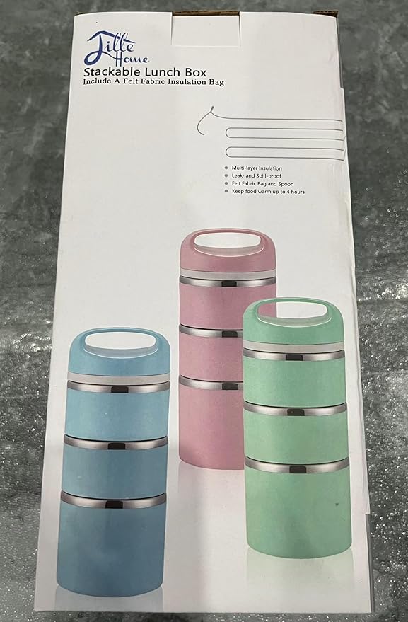 Lille Home Stackable Stainless Steel Thermal Compartment Lunch/Snack Box, 3-Tier Insulated Bento/Food Container with Lunch Bag, and Three Extra Seals, 43OZ (Gold)