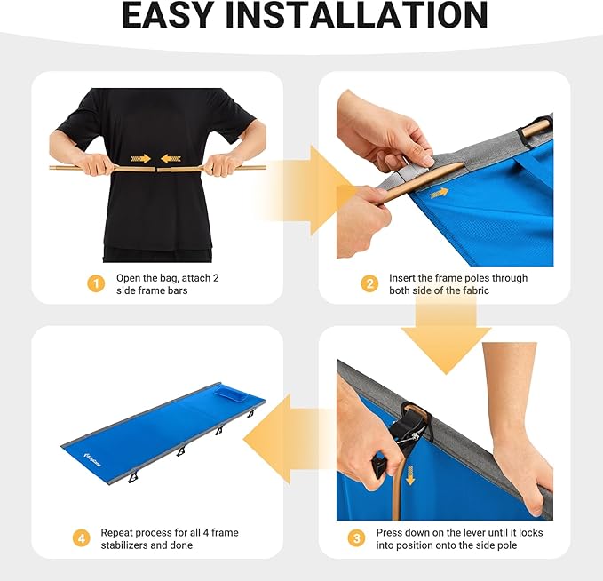 KingCamp Camping Cot, Folding Portable Heavy Duty Ultralight Cots for Adults Camping Tent Hiking Backpacking Mountaineering Travel Indoor Outdoor Indoor Base Camp with Pillow, Support 265 Lbs