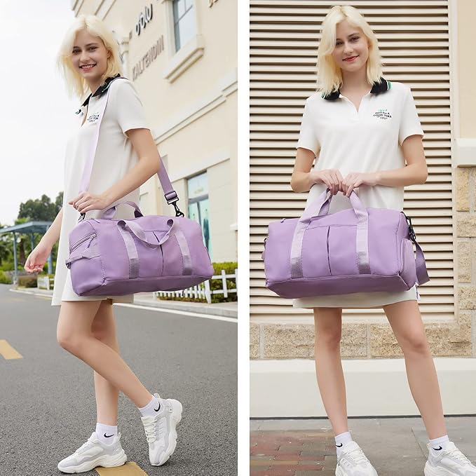 ZGWJ Sports Gym Bag with Wet Pocket & Shoes Compartment, Waterproof Shoulder Weekender Bag for Women and Men Swim Sports Travel Gym Bag Lightweight and easy Carry on Purple