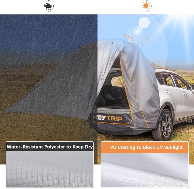 HEYTRIP SUV Tailgate Tent with Awning Shade Waterproof Windproof Hatchback Camping Car Tent, Universal Fit Most SUV/Van/MPV/CUV, Gray