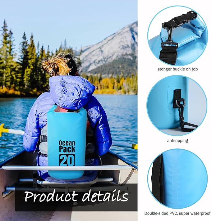 Floating Waterproof Dry Bag Backpack 5L/10L/20L, Roll Top Bag for Kayaking, Rafting, Boating, Swimming, Camping, Hiking, Beach, Fishing. (Blue, 10L)