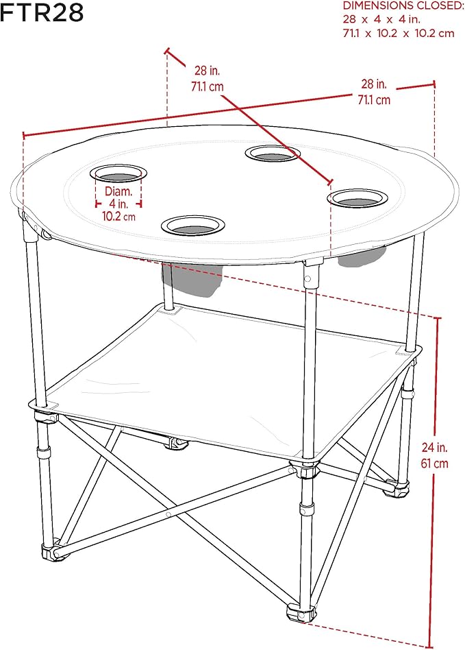 Rio Brands 28" Round Lightweight Fabric Portable Folding Beach Table with Cupholders, Blue