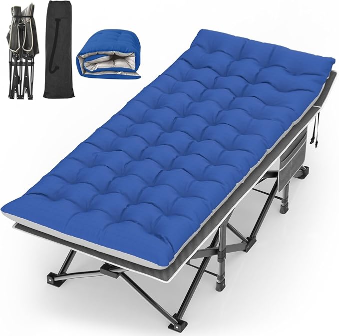 Suteck Camping Cot, 32In XXL Folding Camping Cot Heavy Duty Sleeping Bed for Adults 1200D Double Layer Oxford Cots for Camping W/Pilllow Mattress Carry Bag for Home Office Nap Beach Travel, 500LBS