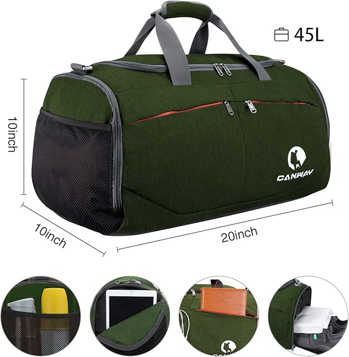 Canway Sports Gym Bag, Travel Duffel bag with Wet Pocket & Shoes Compartment for men women, 45L/40L, Lightweight