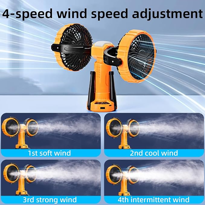 Solar Camping Fan Rechargeable,6000 mAh Battery Powered Automatic Oscillating Tent Fans with 4 Solar & LED Light Panals,Portable Camping Essentials for Canopy,Fishing,Travel,Outdoor,Yellow