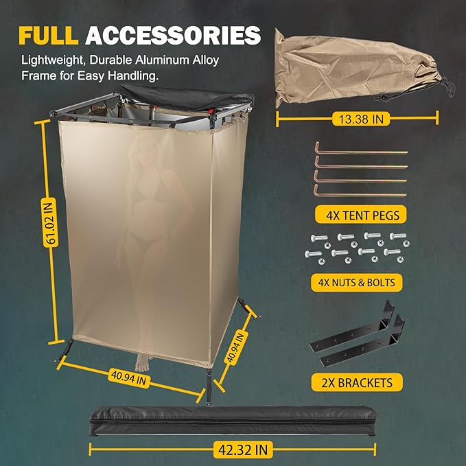 Fits for Jeep/Toyota Shower Tent Awning | 300D Ripstop Fabric,Instant Setup for 4x4 Overlanding & Boating - Aluminum Frame with Shower Head Holder - for Camping, Off-Roading, Fishing & Road Trips