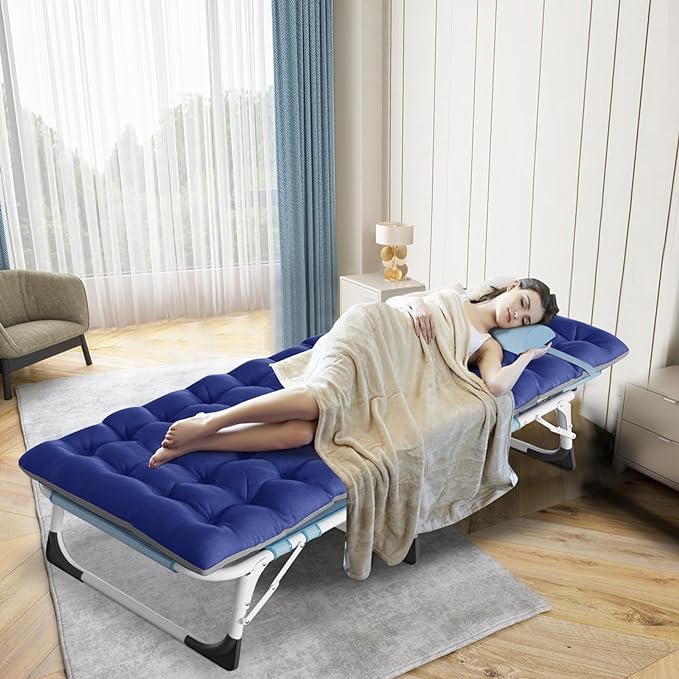 ABORON Folding Camping Cot W/Mat for Adults, Adjustable Heavy Duty Outdoor Bed,1200 D Layer Oxford Travel Camp Cots