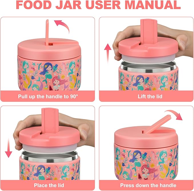 12oz Kids Soup Thermo for Hot Food Insulated Vacuum Food Jar with Buckle Lid, Stainless Steel Wide Mouth Leak Proof Lunch Container for School Travel 1 Pack