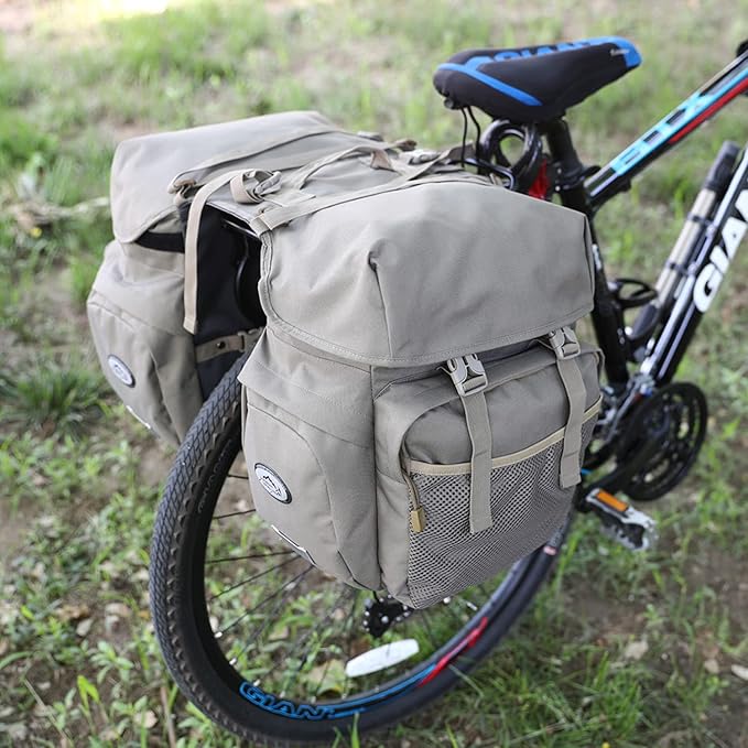 Dreamoon 50L Bike Panniers, Waterproof Bicycle Commuting Bag Saddle Bags with Rain Cover, Bike Rear Seat Bag Carrier with Reflective Trim, Cycling Organizer for Width Less Than 7 inches Rack (Gray)