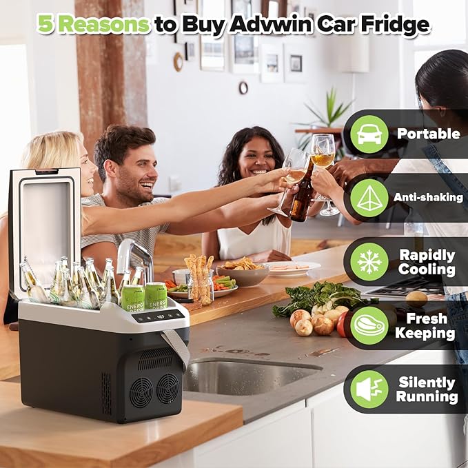 12 Volt Car Refrigerator 23Quart(22L) Electric Cooler/Warmer, Plug In Car Cooler with 110V AC Home Power Cord & 12V Car Adapter, Portable Refrigerator for Camping, Travel, RV(Black)