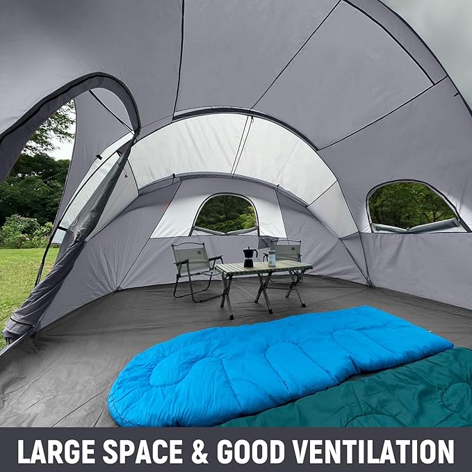 HIKERGARDEN 10 Person Camping Tent - Portable Easy Set Up Family Tent for Camp, Windproof Fabric Dome Tent Outdoor for Hiking, Backpacking, Traveling-14'x11'x74in(H)