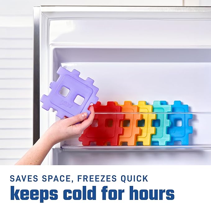 Cool Coolers by Fit & Fresh Kids Puzzle Shaped Lunch Box Ice Packs, Back to School Essential, Reusable Freeze Blocks for Insulated Bags and Cooler, Multicolored, 6PK