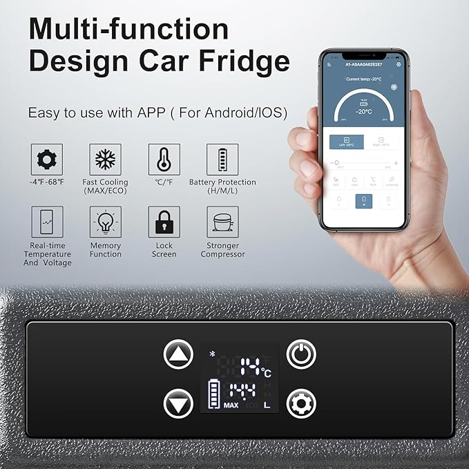 BODEGACOOLER 12 Volt Car Refrigerator,80 Quarts Portable Fridge,75L RV Freezer Single Zone,with APP Control,-4℉-68℉ Car Cooler,12/24V DC & 100-240V AC for Travel, Camping,Outdoor,Truck,SUV