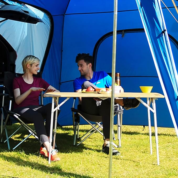 KingCamp Bamboo Folding Table Camping Table with Adjustable Height Aluminum Legs Heavy Duty 176 lbs 2-Folds Portable Camp Tables for Travel, Picnic, Beach, 6 People