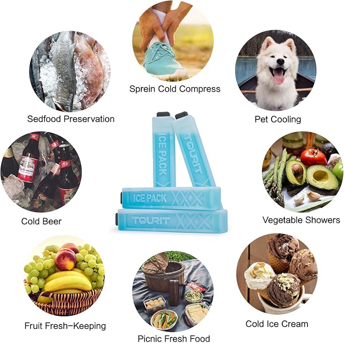 TOURIT Ice Packs for Coolers Reusable Long Lasting Freezer Packs for Lunch Bags/Boxes, Cooler Backpack
