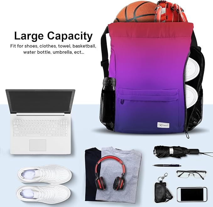 Drawstring Backpack with Mesh Pockets String Gym Bag Sackpack Sandproof Water Resistant Beach Backpack for Men Women