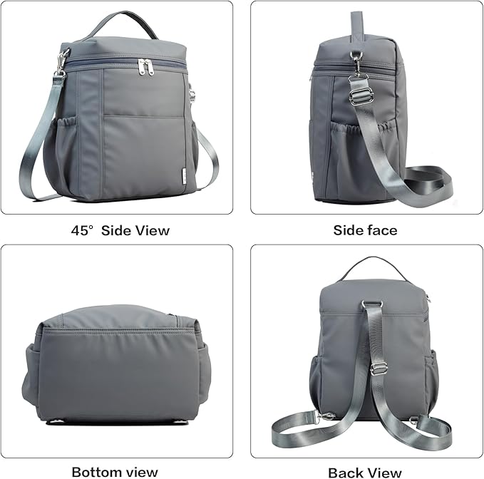 NOL Natural Organic Lifestyle Insulated Lunch Bags for Women Cooler Bag Lightweight Nylon Waterproof Lunch Box For Work (Dark gray, Large)