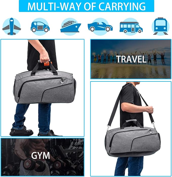 Kuston Sports Gym Bag with Shoes Compartment &Wet Pocket Gym Duffel Bag Overnight Bag for Men and Women