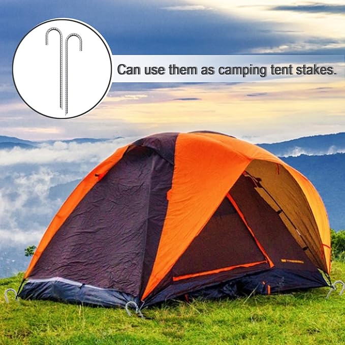 Rebar Stakes 12 Inch 16 Pack Tent Stakes Heavy Duty Metal J Hook, Fence Stakes for Trampoline, Fence, Camping Tent (16, J-12 x5/16)