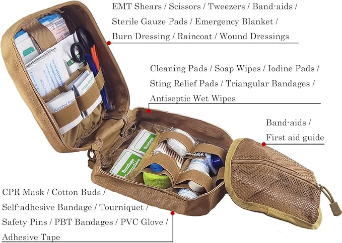 Carlebben Rip-Away EMT Pouch Molle Pouch Ifak Pouch Medical First Aid Kit Utility Pouch 1000D Nylon (with Medical Supplies Tan)