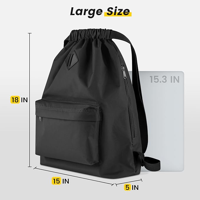 Vorspack Drawstring Backpack Water Resistant String Bag Sports Gym Sack with Side Pocket for Men Women