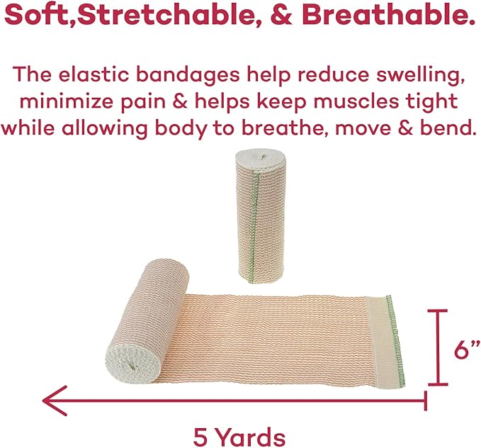 Dealmed 6" Elastic Bandage Wrap with Self-Closure – 50 Elastic Bandages, 5 Yards Stretched Compression Bandage Wrap, Wound Care Product for First Aid Kit and Medical Facilities
