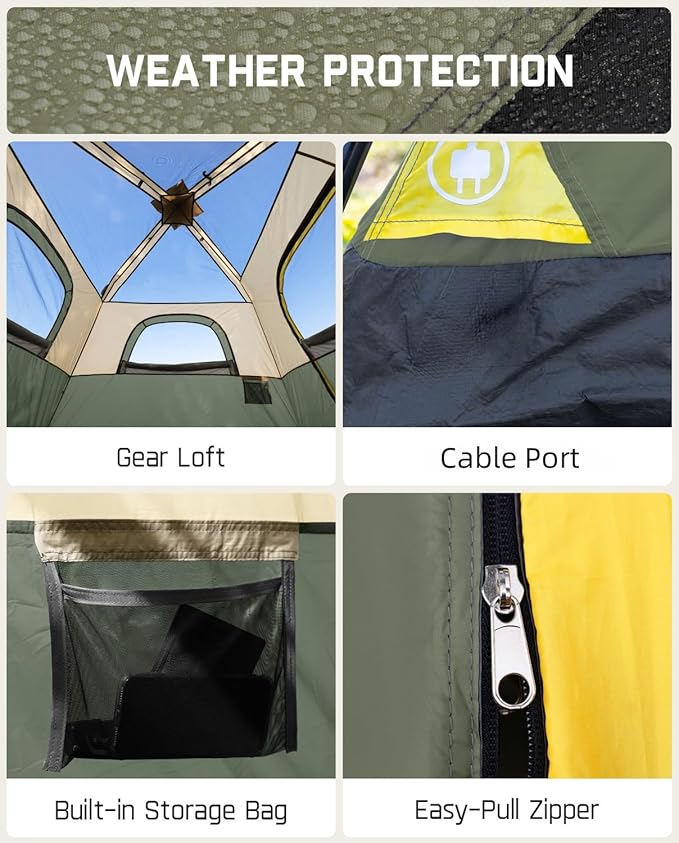 FanttikOutdoor Camping Tent 4/6/8/10 Person Instant Cabin Tent Setup in 60 Seconds with Rainfly & Windproof Portable with Carry Bag for Family Camping & Hiking, Upgraded Ventilation