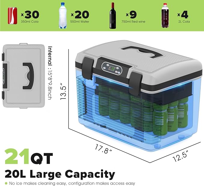 12V Car Refrigerator Portable Electric Cooler/Warmer with 12 Volt DC &110V AC, Thermoelectric Fridge Plug in Cooler for Car, Vehicle, Travel, Camping, Outdoor (20L)