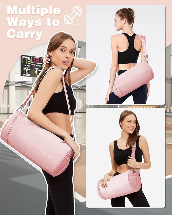 Small Waterproof Gym Bag for Women - Mini Duffle With Wet Pocket for Sports, Travel, Dance, Swimming, Yoga, Fitness - Carry-On Weekender Pink