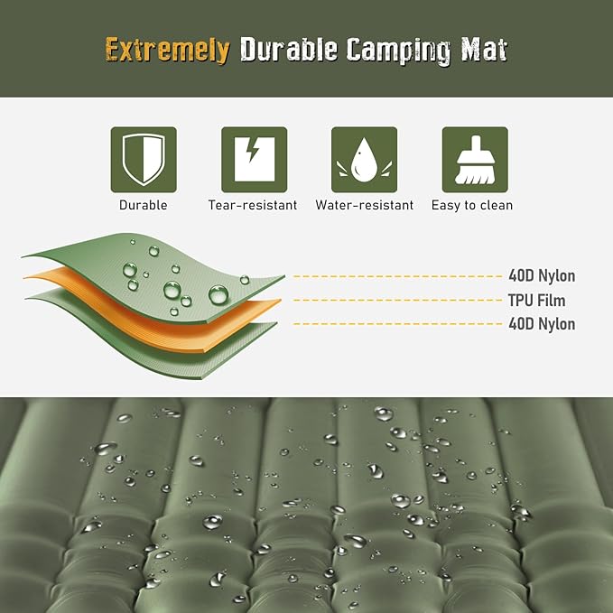 Elegear Self Inflating Sleeping Pad for Camping, 4" Ultra-Thick Camping Mattress Pad with Pillow Built-in Foot Pump, Portable Sleeping Mat for Backpacking, Hiking, Tent