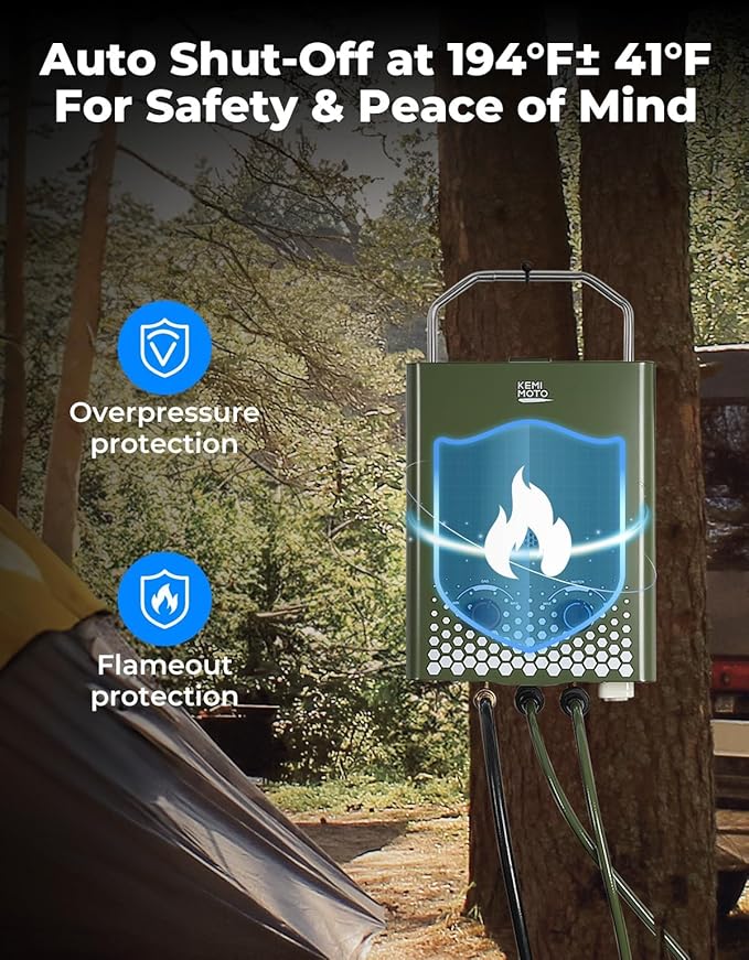 KEMIMOTO propane tankless water heater outdoor,1.32Gpm 34000 BTU Camping Portable Water Heater,Easy Installation, Lightweight for Taking,Suitable For Rv/Camping/Cabin