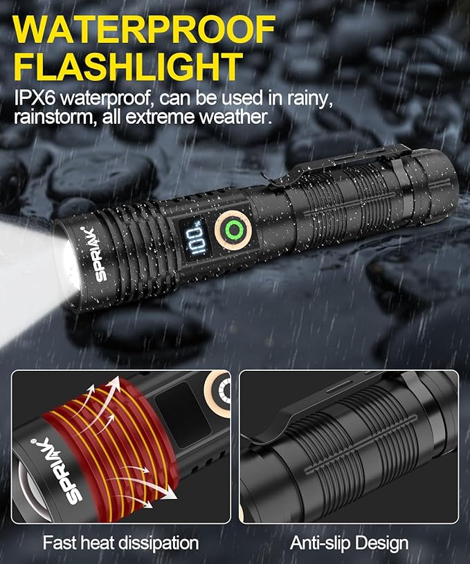 Rechargeable Flashlight High Lumens-12000LM Super Bright Magnetic Flash Light with Power Digital Display,3280Ft Long Range,Dimmable,Waterproof,Pocket Handheld Tactical LED Flashlights for Emergency