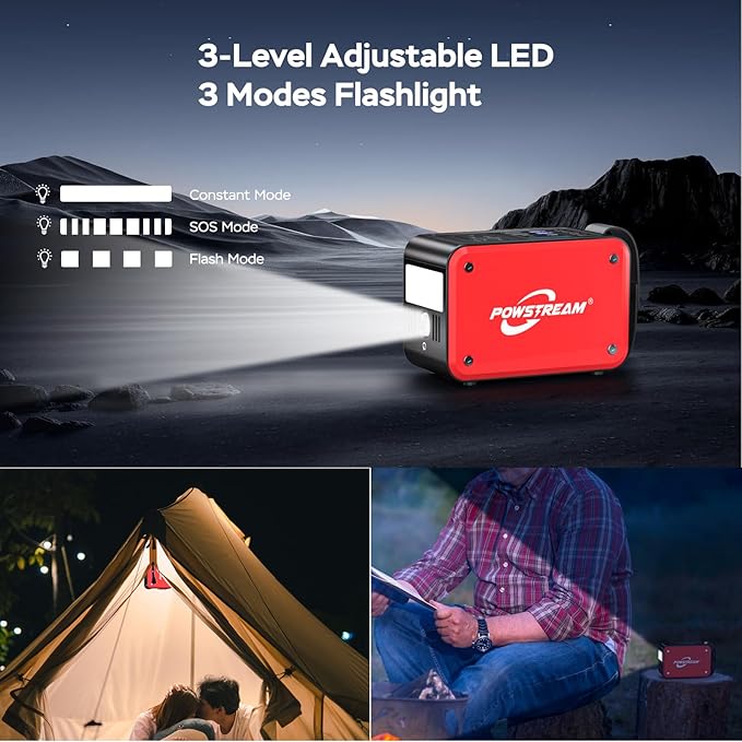 88.8Wh Portable Power Station with 80W AC Outlet USB QC3.0 Port Portable Generator with LED Flashlight Camping Power Bank for Emergency Home Blackout Outdoor Adventure
