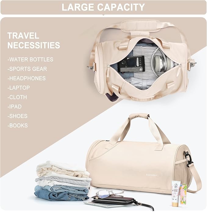 Gym Bag for Women Mens with Wet & Shoe Compartment,Small Duffle Bag for Travel Sport Gym Tote Bags Workout Bag Overnight Weekender Bag Carry on Travel Bag White