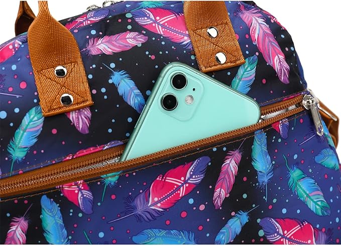 FlowFly Insulated Lunch Bag With Shoulder Strap for Women, Men, and Kids, Large and Reusable, Handle, Freezable Work and School Travel Tote and Meal Prep Organizer,Feather