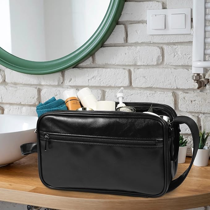 Personalized Leather Travel Toiletry Bag for Men, Large Travel Bathroom Shaving Dopp Kit, Large Cosmetic Bag Waterproof