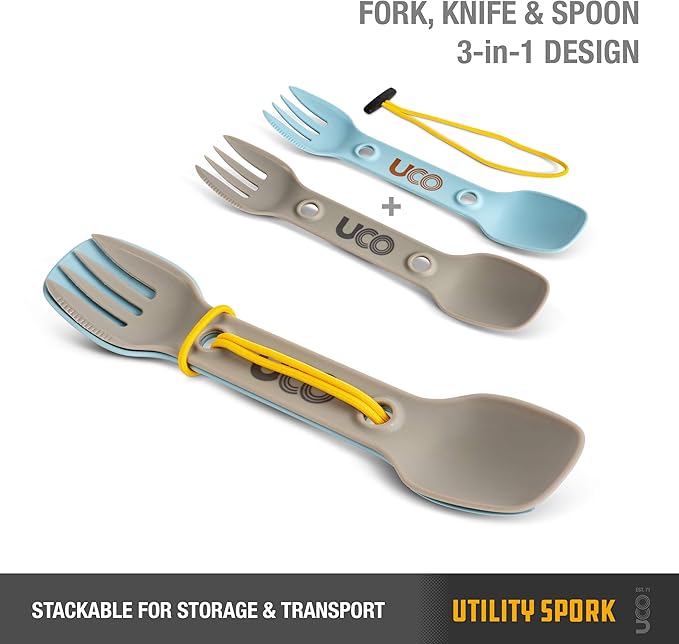 UCO Utility Spork 3-in-1 Combo Spoon-Fork-Knife Utensil, 2-Pack, Gold/Sky Blue