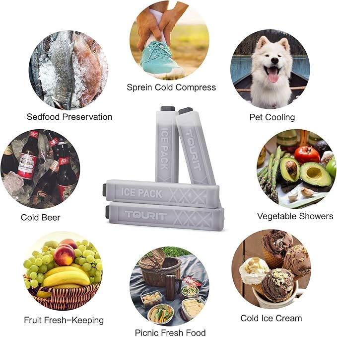 TOURIT Ice Packs for Coolers Reusable Long Lasting Freezer Packs for Lunch Bags/Boxes, Cooler Backpack