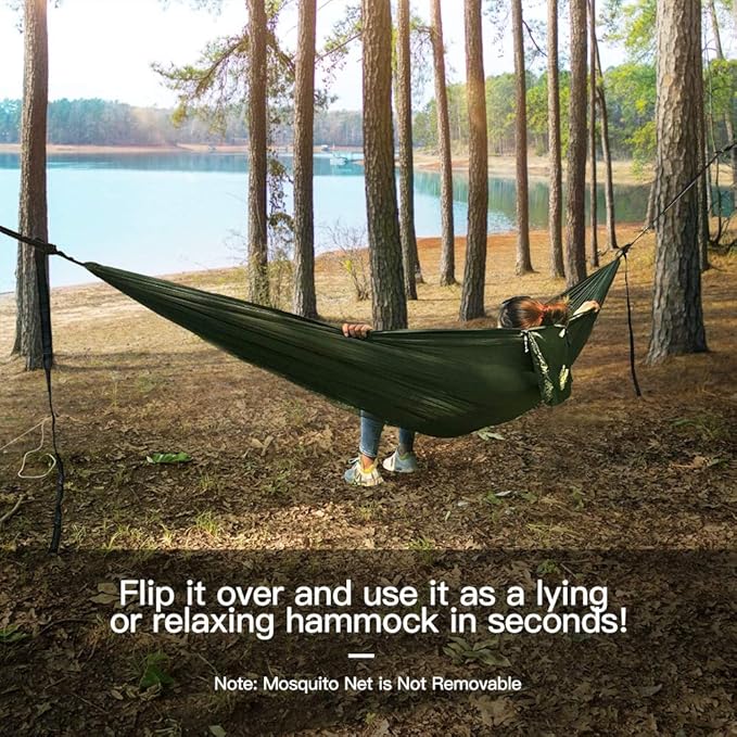 Miztli Camping Hammock with Net and Rain Fly, Portable Lightweight Outdoor Hammock Tree Travel Backpacking Hammock Tent with 20Ft(Total) Tree Straps, Perfect for Camping Hiking Yard Adventure Survival