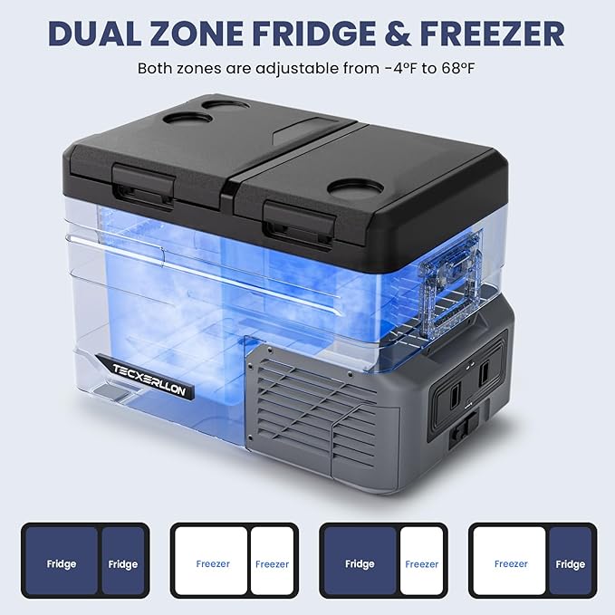 12 Volt Car Refrigerator Dual Zone Electric Cooler, 40 Quart Portable Freezer Fridge with APP Control, Compatible with Detachable Battery (Not Included), for Overlanding, Camping, RV, Truck