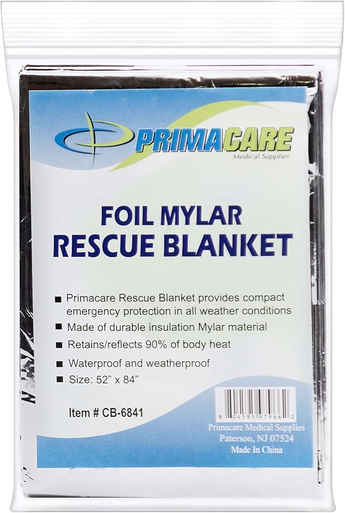 Primacare CB-6841 Emergency Foil Mylar Thermal Blanket, 82" Length x 54" Width