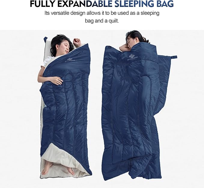 Ultralight Sleeping Bag - Envelope Lightweight Portable, Waterproof, Comfort with Compression Sack - Great for 3 Season Traveling, Camping, Hiking