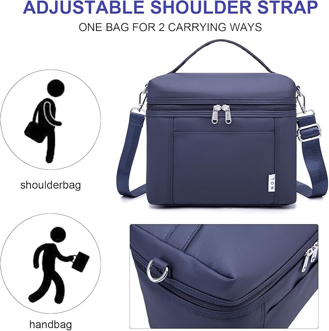 NOL Natural Organic Lifestyle Insulated Lunch Bags for Women Cooler Bag Lightweight Nylon Waterproof Lunch Box For Work (Small, Navy blue)