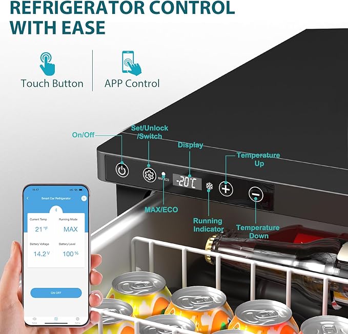 12 Volt Drawer Refrigerator, 31L(33QT) Drawer Electric Cooler RV Refrigerator APP Control (-4โ-68โ), Car Fridge Freezer for Travel Camping Road Trips Tailgating, Truck Van SUV 12/24V DC