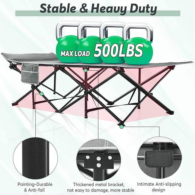 Slendor XXL Camping Cot for Adults, 79"x32"x19" Oversized Folding Cot with Mattress, Heavy Duty 500lbs Support, Portable Carry Bag for Travel, Guest & Outdoor Use