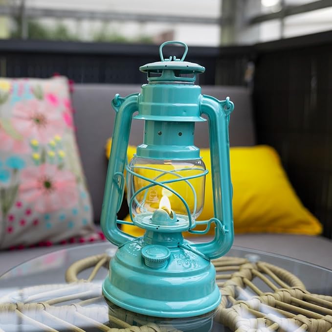 Outdoor Kerosene Fuel Lantern, German Made Weather Resistant Baby Special 276 Galvanized Hurricane Lamp for Camping or Patio, 10 Inches, Pastel Green