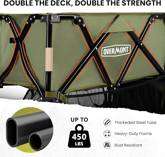 Overmont 400L Foldable Double Decker Wagon - Large Capacity Collapsible Wagon Cart- 52" Extra Long Extender - All-Terrain Big Wheels for Camping Sports School Season, Support Up to 450lbs