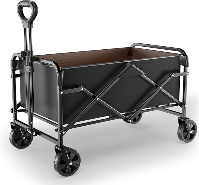 Collapsible Wagon Cart with 5" Removable 360° Swivel Wheels & Handle Adjustable, 220lbs Capacity, Waterproof 600D Oxford Fabric & MDF Base, All-Terrain Portable Utility Cart for Shopping, Garden, Pet